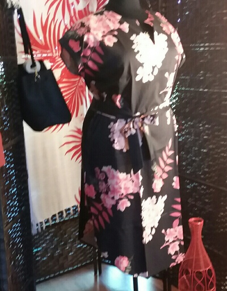 BLACK WITH PINK FLORAL DRESS Sz 2X 3X - Picture 3 of 8